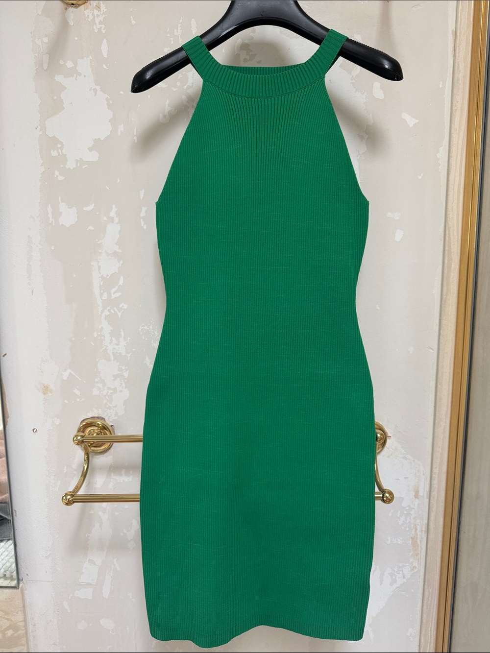 Green Ribbed Halter Mini Dress
